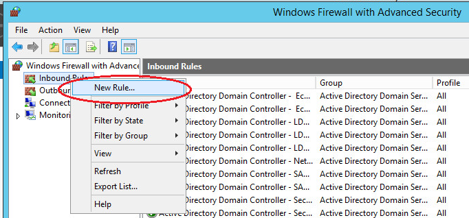 windows server  firewall inband rules add new