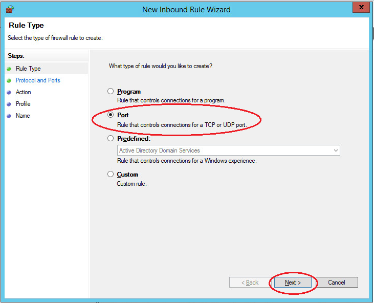 windows server  firewall inband rules type