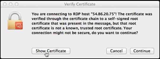 Connecting VDS from Mac - check certificate