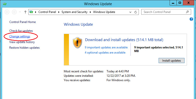 windows server 2012 updates change settings