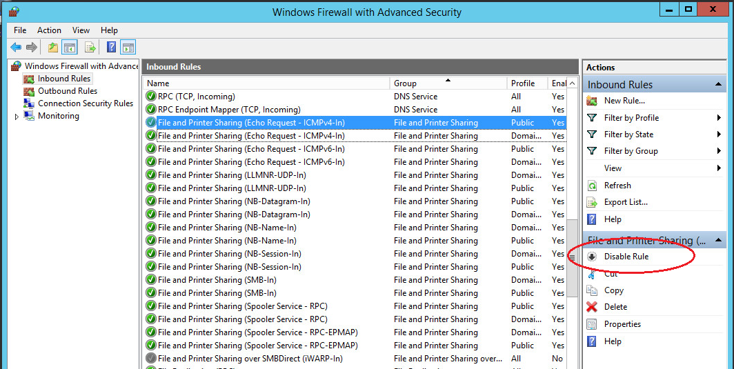 windows server ping disable / enable