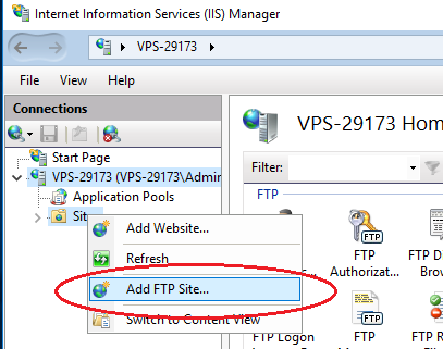 Setup FTP Win2016 -- add FTP site