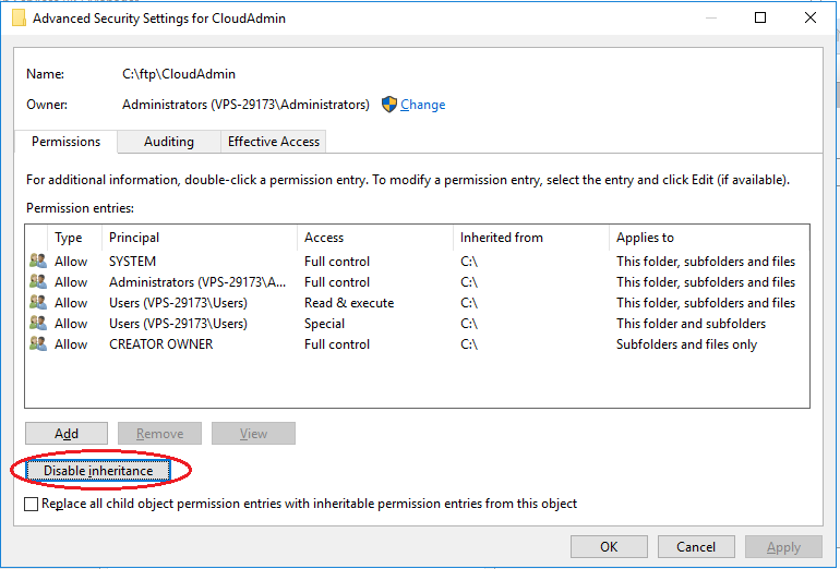 Setup FTP Win2016 -- user isolation disable intf