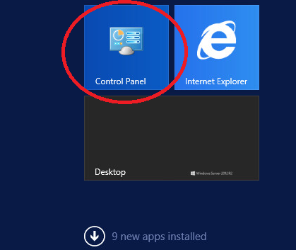 windows Server 2012 control panel
