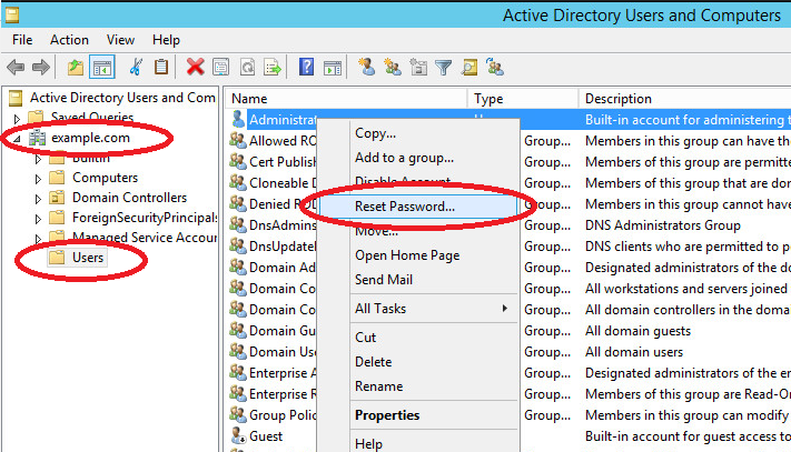 windows Server 2012 AD - reset password