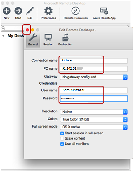 Connecting VDS from Mac - edit connection