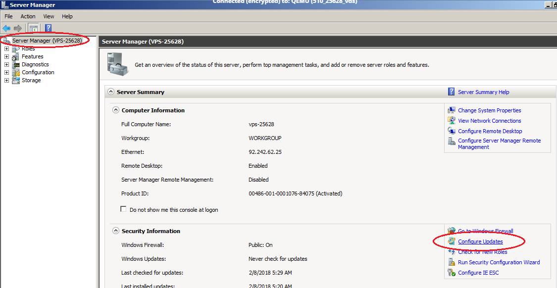 windows server 2008 configure updates