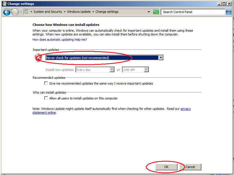 windows server 2008 never check updates