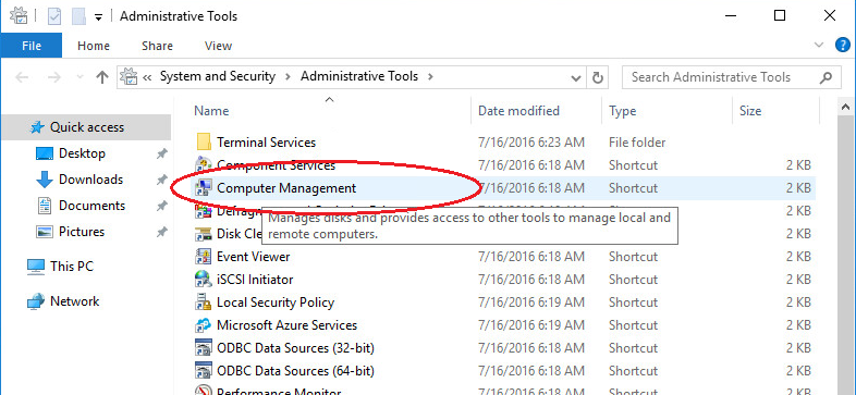 windows server 2016  Computer Management