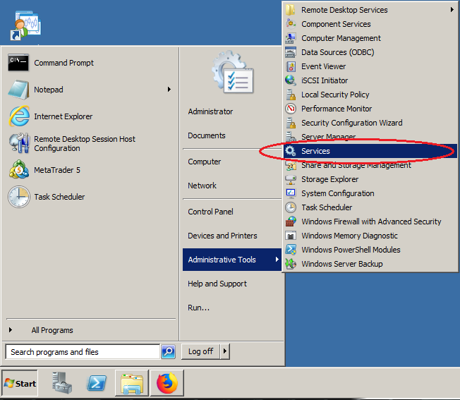 windows server 2008 services