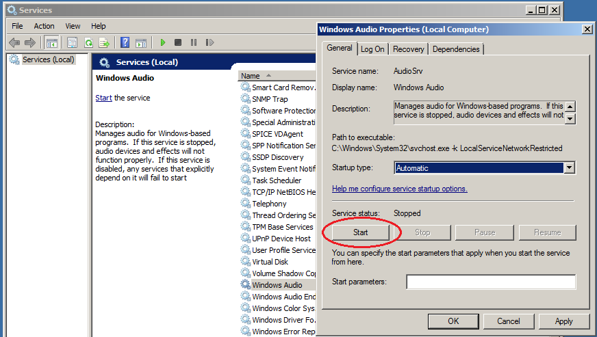 windows server 2008 RDP services start