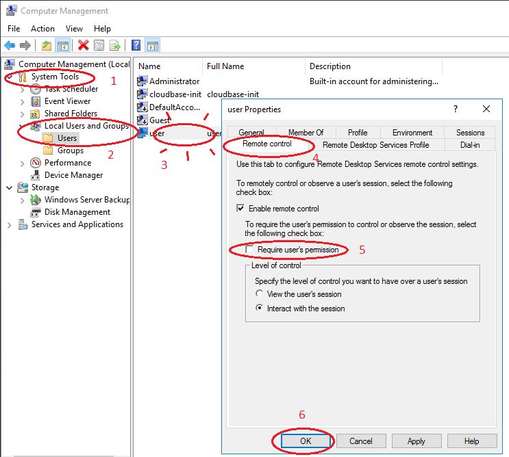 windows user remote control settings