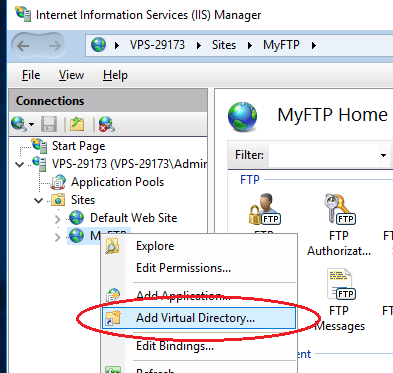 Setup FTP Win2016 -- user isolation add virtual directory