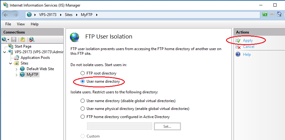 Setup FTP Win2016 -- user isolation user name