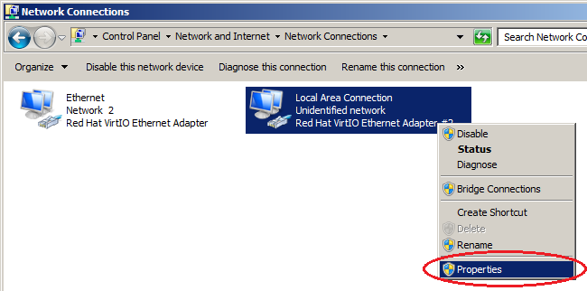 Windows server 2008 - Local Area Connection - Properties