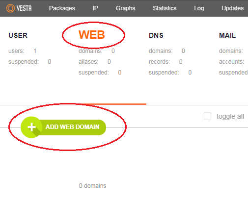 vestacp add web domain